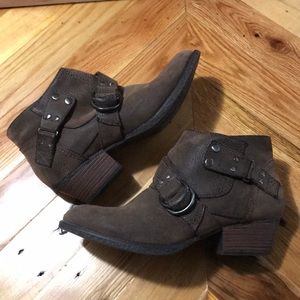 Brown Buckle Ankle Booties